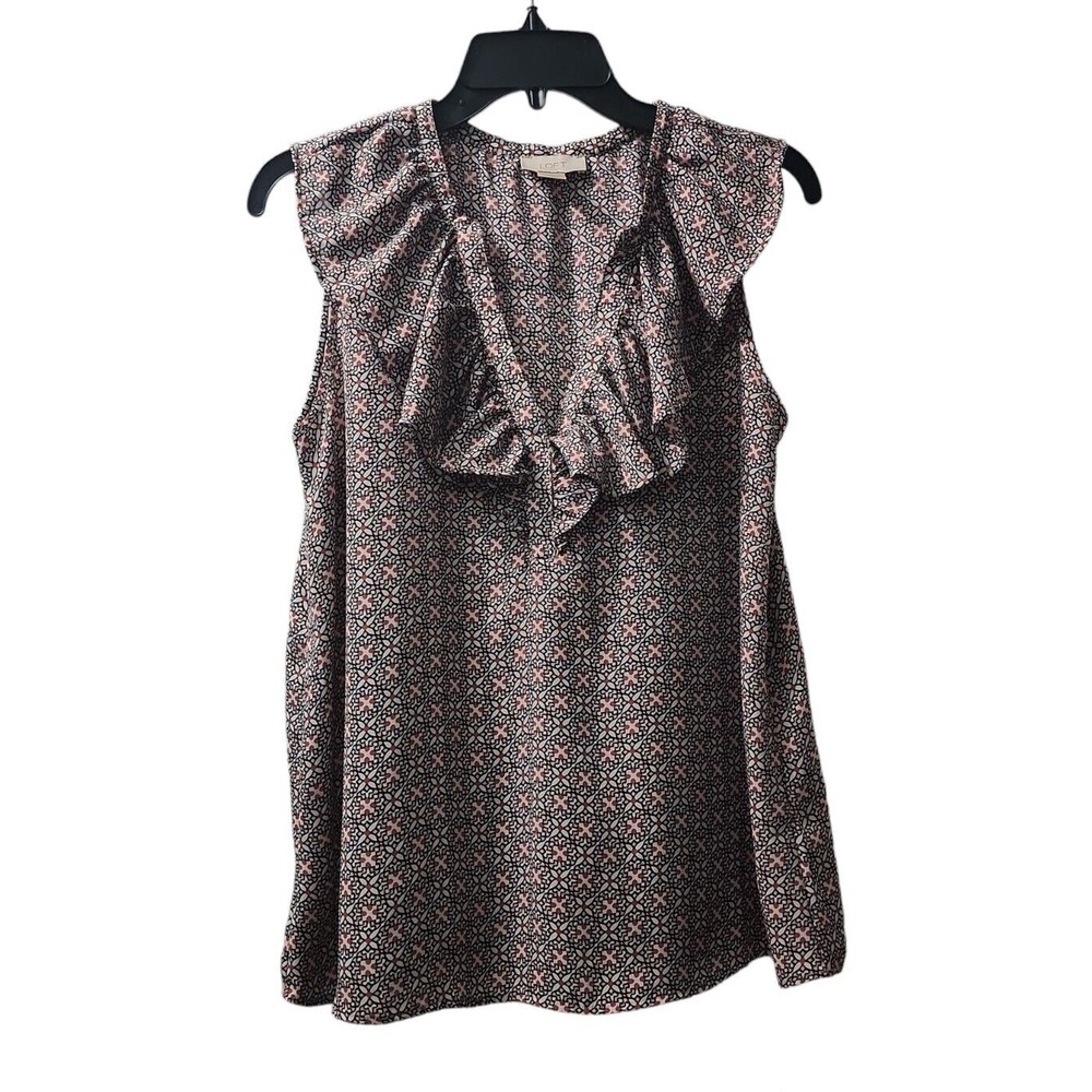 LOFT Outlet Ruffle Sleeveless Blouse Geometric Print Top Size‎ S